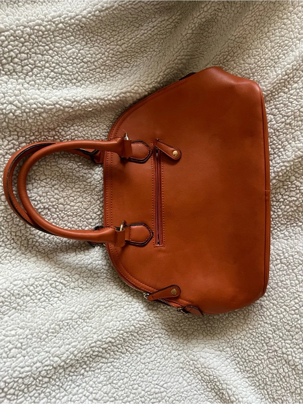 Embossed Orange Faux-Leather Satchel with Double Handles